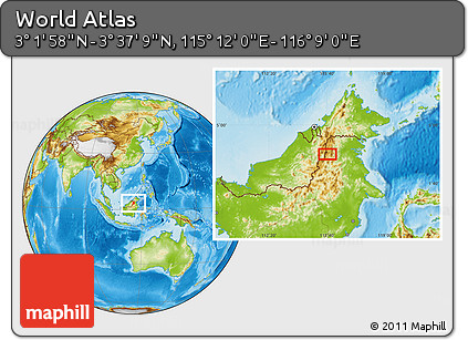 Physical Location Map of the Area around 3° 19' 33" N, 115° 40' 30" E