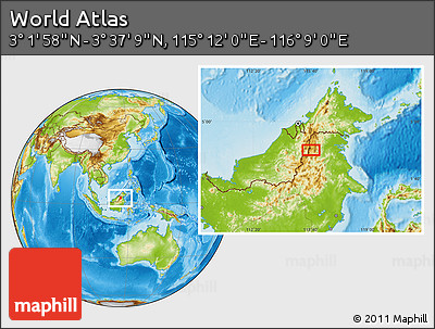 Physical Location Map of the Area around 3° 19' 33" N, 115° 40' 30" E