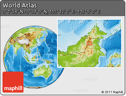 Physical Location Map of the Area around 3° 19' 33" N, 115° 40' 30" E