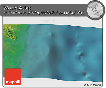 Satellite 3D Map of the Area around 3° 19' 33" N, 118° 13' 29" E