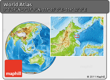 Physical Location Map of the Area around 3° 19' 33" N, 118° 13' 29" E