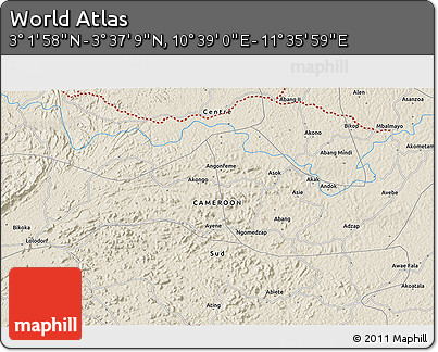 Shaded Relief 3D Map of the Area around 3° 19' 33" N, 11° 7' 30" E