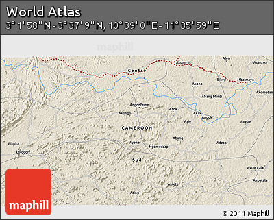 Shaded Relief 3D Map of the Area around 3° 19' 33" N, 11° 7' 30" E