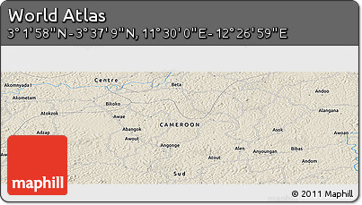 Shaded Relief Panoramic Map of the Area around 3° 19' 33" N, 11° 58' 29" E