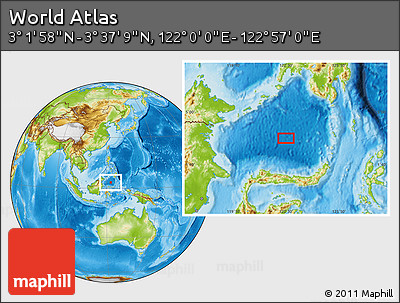 Physical Location Map of the Area around 3° 19' 33" N, 122° 28' 29" E