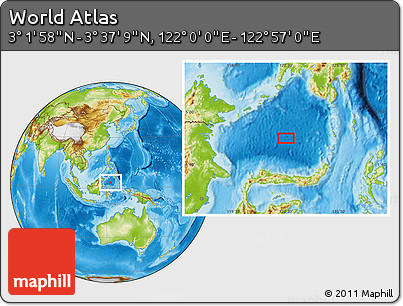 Physical Location Map of the Area around 3° 19' 33" N, 122° 28' 29" E