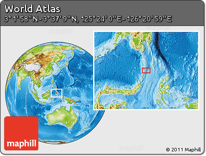Physical Location Map of the Area around 3° 19' 33" N, 125° 52' 30" E
