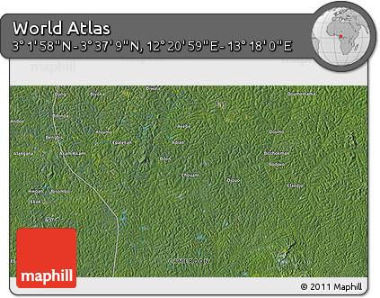 Satellite 3D Map of the Area around 3° 19' 33" N, 12° 49' 29" E
