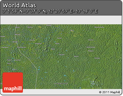 Satellite 3D Map of the Area around 3° 19' 33" N, 12° 49' 29" E