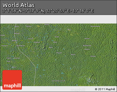 Satellite 3D Map of the Area around 3° 19' 33" N, 12° 49' 29" E