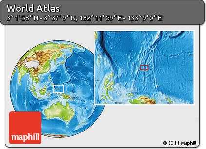 Physical Location Map of the Area around 3° 19' 33" N, 132° 40' 30" E
