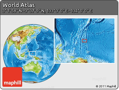 Physical Location Map of the Area around 3° 19' 33" N, 133° 31' 30" E