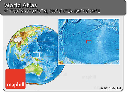 Physical Location Map of the Area around 3° 19' 33" N, 139° 28' 29" E