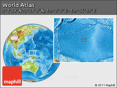 Physical Location Map of the Area around 3° 19' 33" N, 139° 28' 29" E