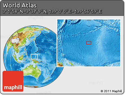 Physical Location Map of the Area around 3° 19' 33" N, 139° 28' 29" E