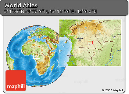 Physical Location Map of the Area around 3° 19' 33" N, 13° 40' 30" E