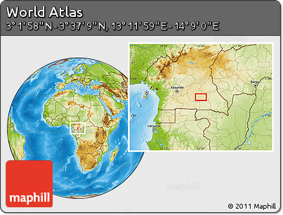 Physical Location Map of the Area around 3° 19' 33" N, 13° 40' 30" E