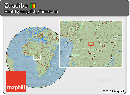 Savanna Style Location Map of Zoadiba, hill shading