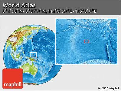Physical Location Map of the Area around 3° 19' 33" N, 144° 34' 29" E