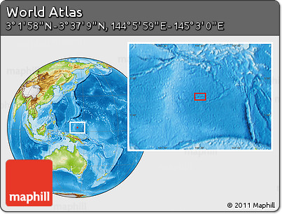 Physical Location Map of the Area around 3° 19' 33" N, 144° 34' 29" E