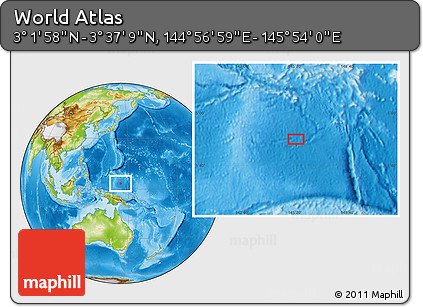 Physical Location Map of the Area around 3° 19' 33" N, 145° 25' 30" E