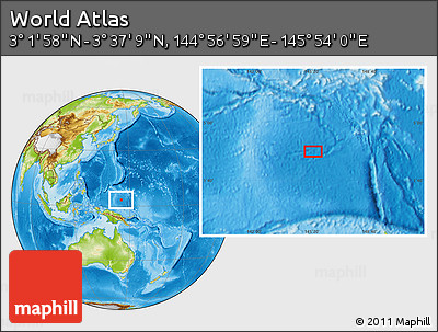 Physical Location Map of the Area around 3° 19' 33" N, 145° 25' 30" E
