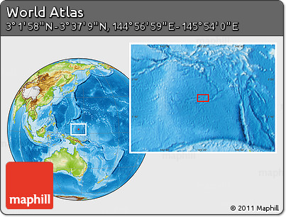 Physical Location Map of the Area around 3° 19' 33" N, 145° 25' 30" E