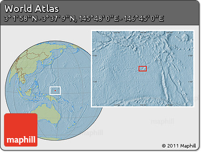 Savanna Style Location Map of the Area around 3° 19' 33" N, 146° 16' 30" E, hill shading