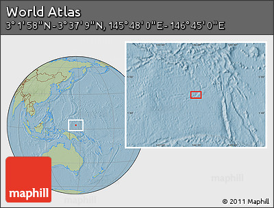 Savanna Style Location Map of the Area around 3° 19' 33" N, 146° 16' 30" E, hill shading