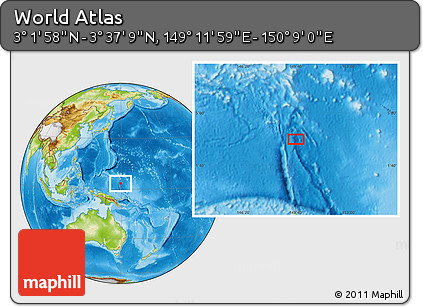 Physical Location Map of the Area around 3° 19' 33" N, 149° 40' 30" E