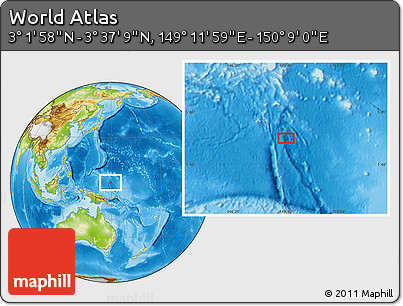 Physical Location Map of the Area around 3° 19' 33" N, 149° 40' 30" E