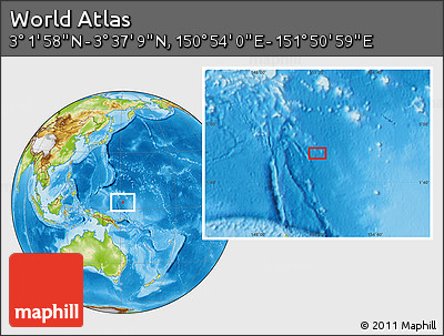 Physical Location Map of the Area around 3° 19' 33" N, 151° 22' 30" E