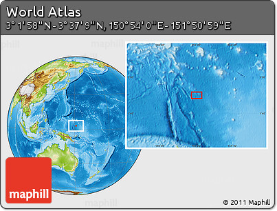 Physical Location Map of the Area around 3° 19' 33" N, 151° 22' 30" E