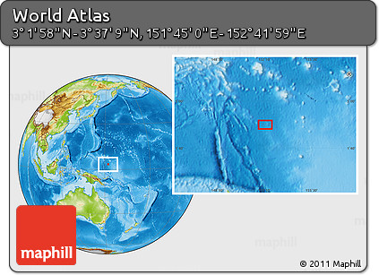 Physical Location Map of the Area around 3° 19' 33" N, 152° 13' 29" E