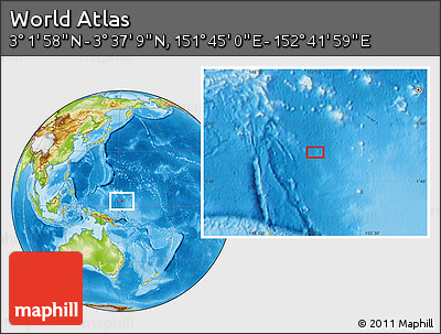 Physical Location Map of the Area around 3° 19' 33" N, 152° 13' 29" E