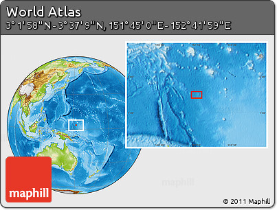 Physical Location Map of the Area around 3° 19' 33" N, 152° 13' 29" E