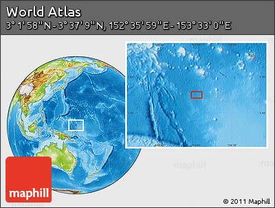 Physical Location Map of the Area around 3° 19' 33" N, 153° 4' 29" E