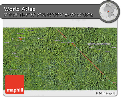 Satellite 3D Map of the Area around 3° 19' 33" N, 15° 22' 30" E