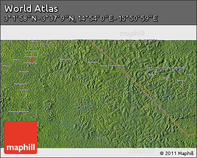 Satellite 3D Map of the Area around 3° 19' 33" N, 15° 22' 30" E