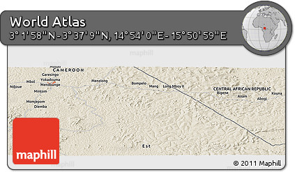 Shaded Relief Panoramic Map of the Area around 3° 19' 33" N, 15° 22' 30" E