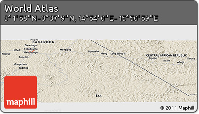 Shaded Relief Panoramic Map of the Area around 3° 19' 33" N, 15° 22' 30" E