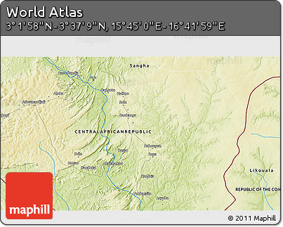 Physical 3D Map of the Area around 3° 19' 33" N, 16° 13' 30" E