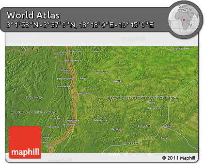 Satellite 3D Map of the Area around 3° 19' 33" N, 18° 46' 29" E