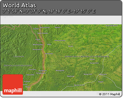Satellite 3D Map of the Area around 3° 19' 33" N, 18° 46' 29" E