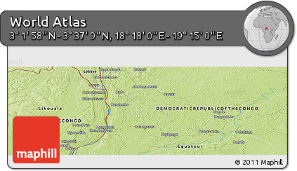 Physical Panoramic Map of the Area around 3° 19' 33" N, 18° 46' 29" E