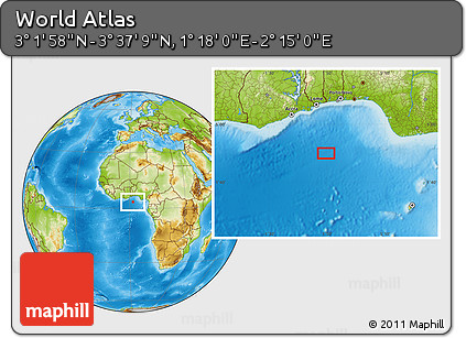 Physical Location Map of the Area around 3° 19' 33" N, 1° 46' 29" E