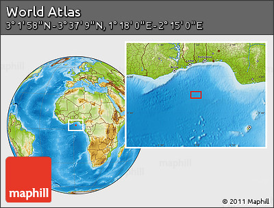 Physical Location Map of the Area around 3° 19' 33" N, 1° 46' 29" E