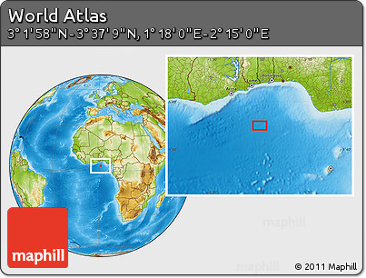 Physical Location Map of the Area around 3° 19' 33" N, 1° 46' 29" E