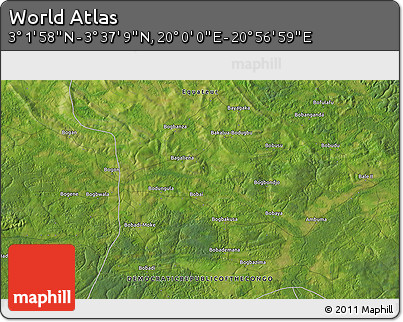 Satellite 3D Map of the Area around 3° 19' 33" N, 20° 28' 30" E