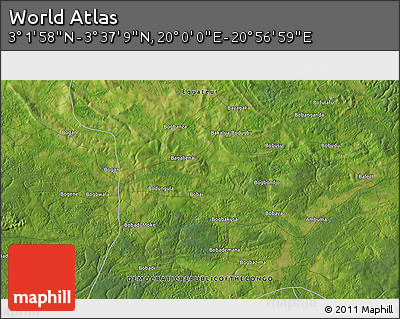 Satellite 3D Map of the Area around 3° 19' 33" N, 20° 28' 30" E